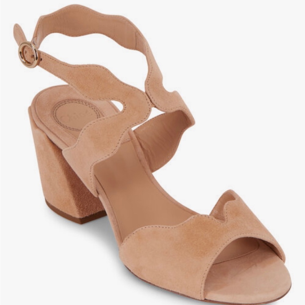 CHLOÉ Lauren Reef Shell Suede Scalloped Sandal, 60mm EU37